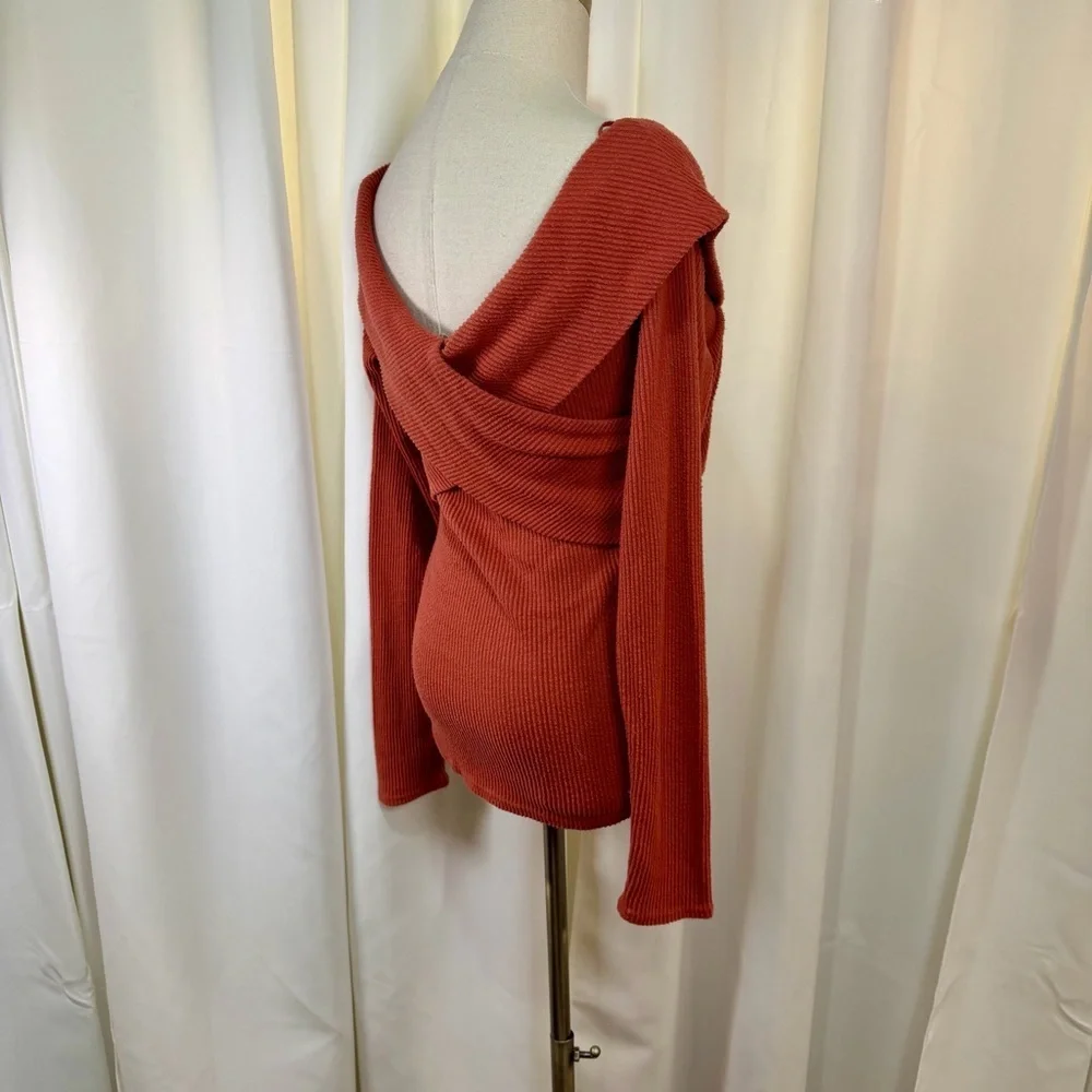 Free People ‘Marley’ Off-The-Shoulder Rib Top in “Warm Stone” Orange Size Large